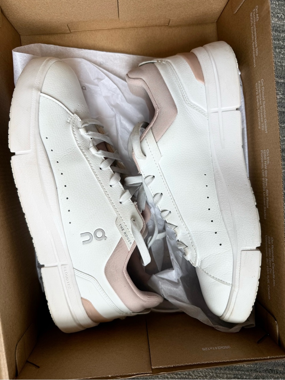 On Running White Sneakers with Blush Pink Accents - Women’s Casual Trainers